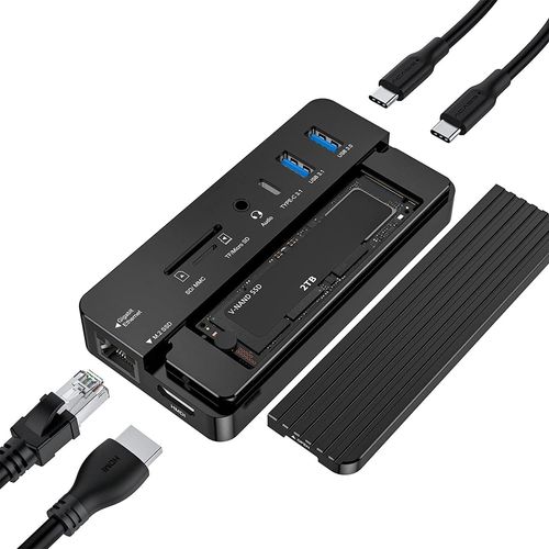 Hub USB-C avec Boîtier de Disque Dur, Hub USB C 10 en 1 avec Boîtier de Disque Dur Externe SSD M.2, HDMI 4K, USB 3.0, Lecteur de Carte SD/TF, Compatible avec Ordinateur Portable, iPad (Noir)