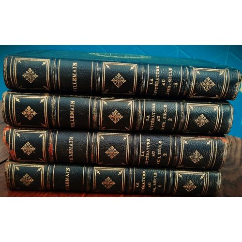 Tableau De La Littérature Au Xviii Siècle Par M. Villemain  Édition  Didier De 1873 Complète En 4 Tomes  Reliure Cuir Tranches Marbrées.