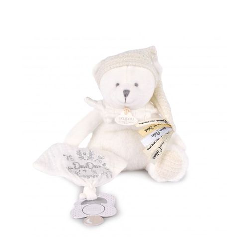 Doudou Pantin Attache Sucette Ours 20 Cm Blanc - Doudou Et Compagnie