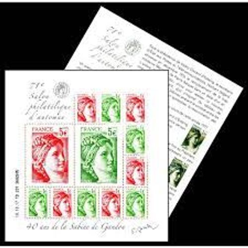 71ème Salon Philatélique D'Automne À Paris : 40ème Anniversaire De La Sabine De Gandon Feuillet 5179 Avec Texte Année 2017 N° 5179 5180 5181 5182 Yvert Et Tellier Luxe