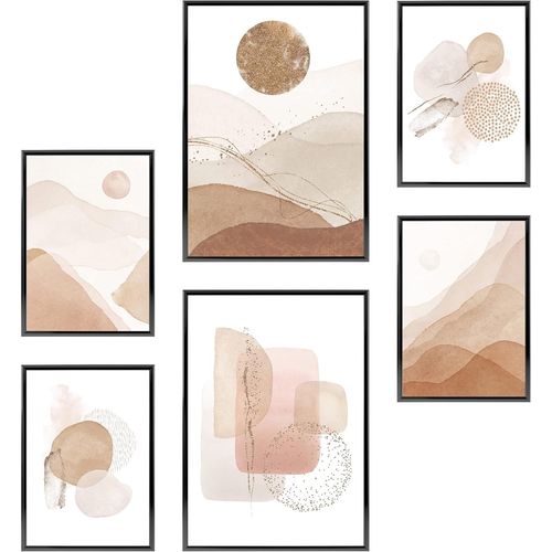 Tableau Décoration Murale - sans Cadres - Set de Poster Premium pour la Maison, Bureau, Salon, Chambre, Cuisine - 2 x (30x42cm) et 4 x (21x30cm) | »Abstrait Aquarelle Or III «