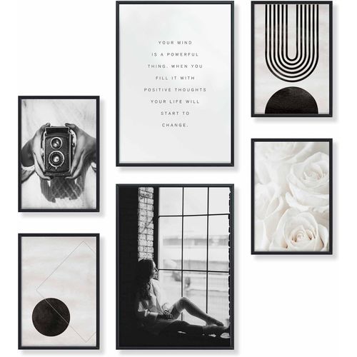 Tableau Décoration Murale - sans Cadres - Set de Poster Premium pour la Maison, Bureau, Salon, Chambre, Cuisine - 2 x (30x42cm) et 4 x (21x30cm) | »Roses Abstract Modern «