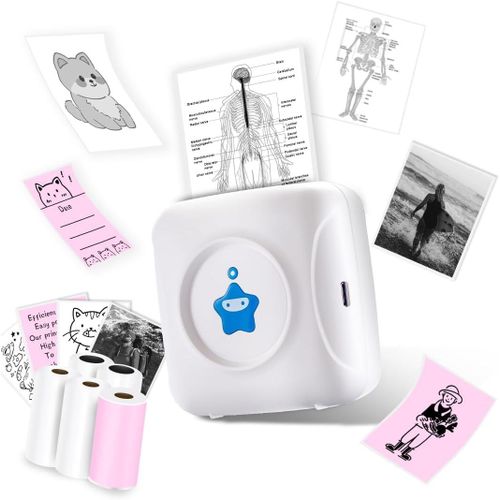 MONDODIGITALE-Tp2-Y Mini Imprimante Thermique De Poche Compatible Avec Android & Ios Avec 5 Rouleaux D'Étiquettes, Imprimante Bluetooth Pour Iphone, Liste De Travail, Notes, Photos, Bricolage