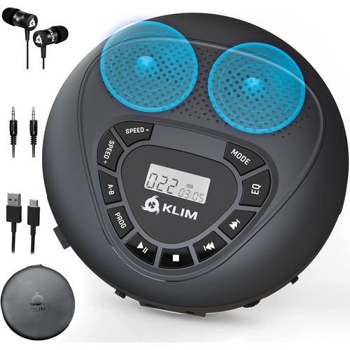 MONDODIGITALE-Speaker + Nouveauté Lecteur Cd Portable Avec Haut-Parleurs & Écouteurs + Lecteur Cd Portable Rechargeable + Baladeur Lecteur Cd Enfant/Adulte + Carte Sd/Tf + Aux + Lecteur Cd Voiture