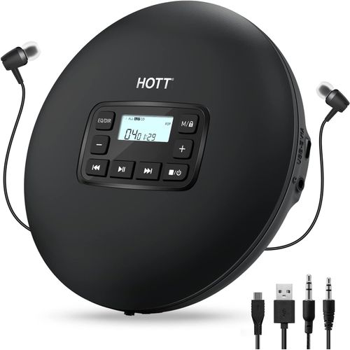 MONDODIGITALE-Cd204 Portable Cd Lecteur Discan Walkman Compact Player, Lecteur Cd Portable Lecteur Mp3 Mp3 Avec Écouteurs Antischock Pour Audiobooks Musique Checkes Pour Enfants Adulte (Noir)