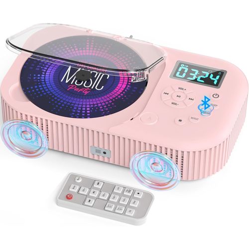MONDODIGITALE-Lecteur Cd Portable Avec Bluetooth 5.3, Boombox Rechargeable Avec Radio Fm, Lecteur Cd Discman Pour La Maison, La Voiture Avec Double Haut-Parleur/Écran Lcd/Télécommande, Aux/Usb (Rose)