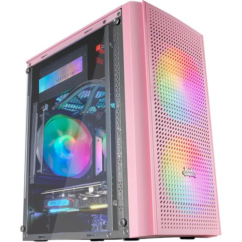 MONDODIGITALE-Mc300P Rose, Boîtier Pc Micro Atx, Verre Trempé, Frontal Mesh, 3Xventilateur Frgb