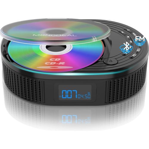 MONDODIGITALE-2025 Lecteur Cd Avec Radio Fm,Lecteur Cd Portable Bluetooth 2 En 1, Lecteur Cd Rechargeable Avec Télécommande, Prise En Charge Aux/Usb