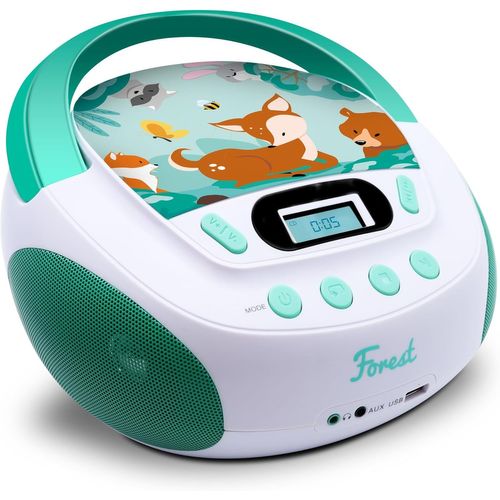 MONDODIGITALE-477147 Lecteur Cd Mp3 Forest Enfant Avec Port Usb Et Entrée Audio, Sortie Casque Blanc/Vert