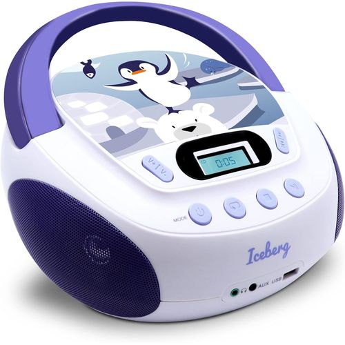MONDODIGITALE-Lecteur Cd Mp3 Iceberg Enfant Avec Port Usb Et Entrée Audio, Sortie Casque Blanc/Bleu