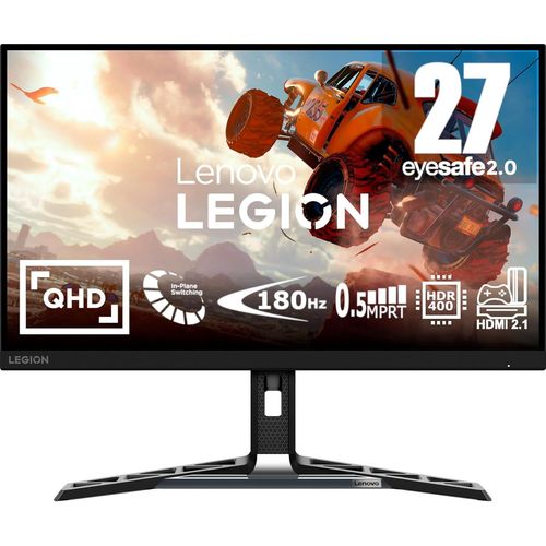MONDODIGITALE-Legion R27Qe Écran Gaming 27"" Qhd (Ips, 180Hz, 0.5Ms Mprt, Câble Dp, Hdmi, Amd Freesync) Réglage En Inclinaison/Hauteur/Rotation/Pivot - Noir