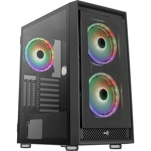 MONDODIGITALE-Graphite Argb Atx Mid Tower Case, Tempered Glass Side Panel, 3X 14Cm Argb Fans, Black