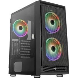 MONDODIGITALE-Graphite Argb Atx Mid Tower Case, Tempered Glass Side Panel, 3X 14Cm Argb Fans, Black