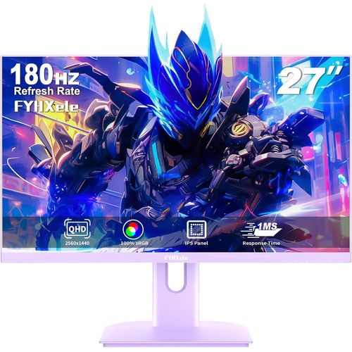 MONDODIGITALE-Monitor Gaming Violet De 27 Pouces 2K 180Hz Qhd (2560X1440) Ips 1Ms Mprt 16:9 Moniteur Pc Violet Prise En Charge 144Hz/165Hz/180Hz Amd Freesync Premium Displayport Hdmi Support Vesa