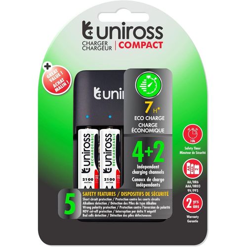 MONDODIGITALE-Chargeur Compact 4+2 Aa-Aaa-9 V + 4 Piles Rechargeables Aa 1,2 V 2000 Mah