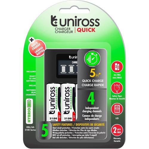 MONDODIGITALE-Chargeur Rapide Aa/Hr6-Aaa/Hr03 + 4 Piles Rechargeables Aa 1,2 V 2000 Mah