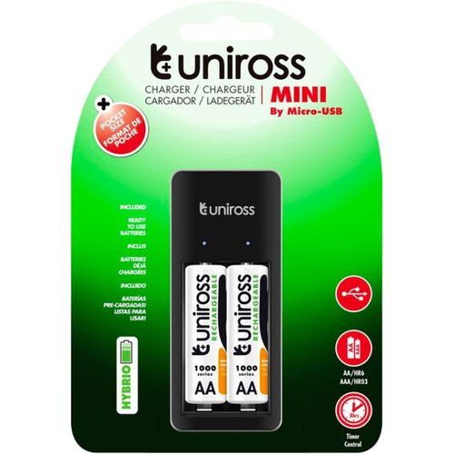 MONDODIGITALE-Chargeur Mini Pour 1 À 2 Piles Ni-Mh 1.2V Aa Aaa Avec 2 Piles Aa 1000 Hybrio Inclus