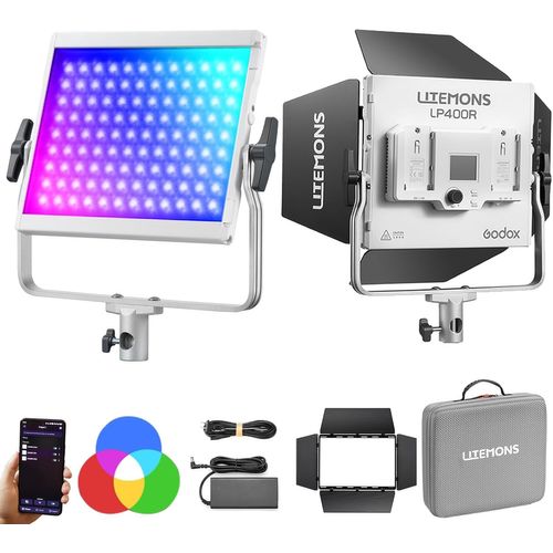 MONDODIGITALE-Lp400R Lp400 Panneau Led Rvb Avec Contrôle Par Application, Lumière Vidéo Led 36 W, 360 ° Rvb, 1800 K-10000 K, Cri 96+/Tlci 96+/14 Modes Fx Pour Streaming Youtube (1 Pièce)