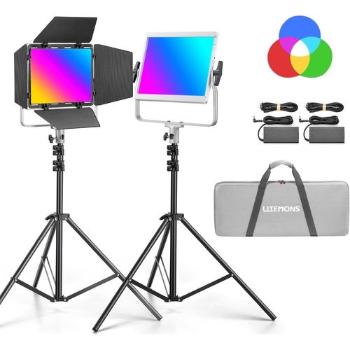 MONDODIGITALE-Lp400R Lp400 Panneau Led Rvb Avec Contrôle Par Application, Lumière Vidéo Led 36 W, 360 ° Rvb, 1800 K-10000 K, Cri 96+/Tlci 96+/14 Modes Fx Pour Streaming Youtube (2 Pièces)