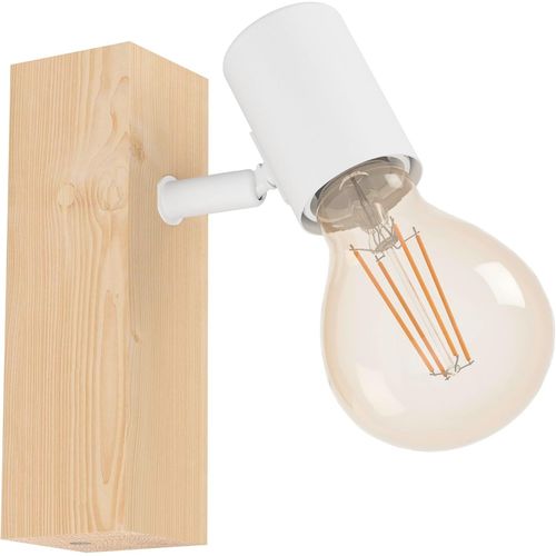 MONDODIGITALE-Applique Murale Townshend 3, Luminaire Mural Vintage De Style Industriel, Lampe Rétro En Acier Et Bois, Couleurs Blanc Et Brun, Douille E27, Certifié Fsc