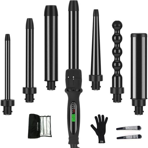 Mondodigitale-Fer A Boucler 7 En 1, Boucleur A Cheveux, Professionnel Appareils Et Outils De Coiffure, Fer A Friser En Céramique Avec 7 Baguettes Chauffantes, 100-230¿, Écran Lcd