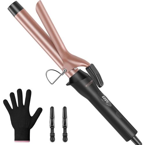 Mondodigitale-Boucleur A Cheveux De 25 Mm, Fer À Boucler En Céramique Pour Cheveux Avec Ions Né Ifs, 8 Temp. Régl., Chauffe-Rapide En 30s, Extinction Automatique En 60min, Gant, 2 Agrafes, Roségold