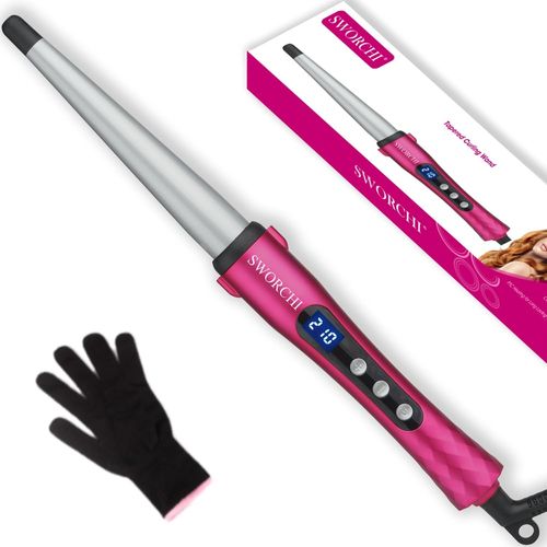 Mondodigitale-Boucleur A Cheveux Conique Fer À Boucler 13-25mm En Ceramique Fer A Friser Avec Écran Lcd Wavy Hair Curler Appareil Pour Femmes Cheveux Longs (Rose Et Argent)