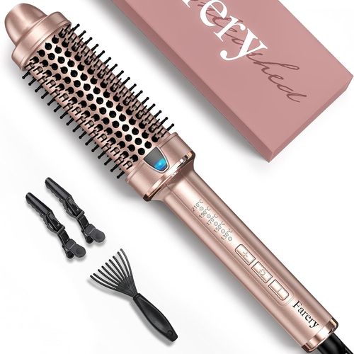 Mondodigitale-Thermal Brush Brosse Thermique Fer À Boucler Ionique Tourmaline Céramique, 38mm Brosse Chauffante Pour Créer Des Boucles Lâches, Brosse Chauffante À 5 Températures, Double Voltage