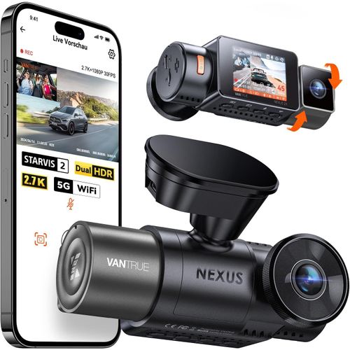 MONDODIGITALE-N2X 2.7K+1080P Dashcam Voiture Avant Intérieur, Starvis 2 Double Hdr Camera Embarquée Infrarouge, Support Lte, 5Ghz Wifi Gps, App & Commande Vocale Français, 24/7 Mode Parking, Max 512G