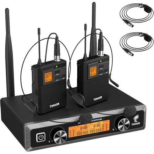 MONDODIGITALE-Système De Micro Sans Fil, Avec Microphone De Poche/De Casque/Cravate/À Clip, Transmetteur Bodypack, Récepteur In Metallo, 2X5 Fréquences Uhf, 60M Pour Le Chant Karaoké Dj Conférence Ég