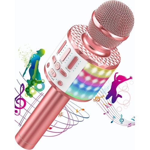 MONDODIGITALE-Micros Sans Fil Karaoké, Microphone Karaoke Bluetooth Avec Lumière Scène, Portable Haut-Parleur Pour Enfants/Adultes Fête Chanter Disco Ktv Clubs Noël Anniversaire Soiree Idée Cadeau Fi