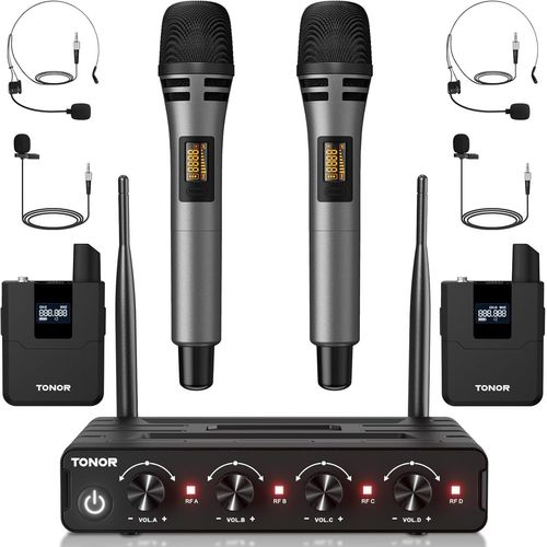 MONDODIGITALE-Système De Micro Sans Fil Uhf, Kit Avec Microphone À Main/Unité De Poche/Microphone Lavalier, 4X5 Fréquences Portée 60M Pour Le Chant, Le Karaoké, Haut-Parleur Tw362