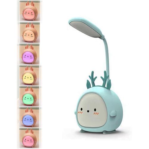MONDODIGITALE-Mini Lampe De Table À Led Portable Rechargeable Par Usb Pour Chambre À Coucher, Table De Chevet D'Enfant, Étude (Cerf Antilope Bleu)