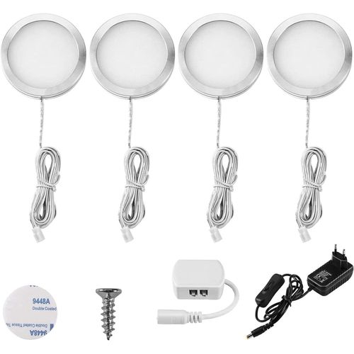Mondodigitale-Lampe De Placard Led 4er Éclairage Sous Meuble Autocollante Lumière Armoire Applique Murale Pour Cabinet Penderie Cuisine Entrée Vitrine Couloir Cave Bar Évier Blanc Neutre