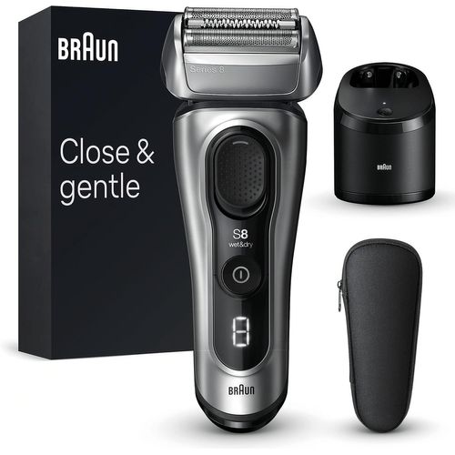Mondodigitale-Series 8 8567cc Rasoir Électrique Pour Homme, 4 Éléments De Rasage, Tondeuse De Précision Intégrée, Station Smartcare, Étanche, 60 Minutes D¿Autonomie, Fabriqué En Allemagne, Argent