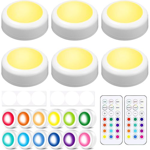 MONDODIGITALE-6 Pièces Lampe Spot Led Autocollant Éclairage Supplémentaire Alimenté, 3 Aaa Fonctionnement À Piles, Led Sans Fil Pour Cuisine, Couloir, Escalier, Placard