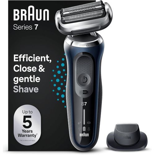 Mondodigitale-Series 7 71-B1200s Rasoir Électrique Pour Homme Avec Accessoire Tondeuse De Précision Easyclick, 360° Flex, Technologie Wet & Dry, Rechargeable, Rasoir À Grille Sans Fil, Bleu