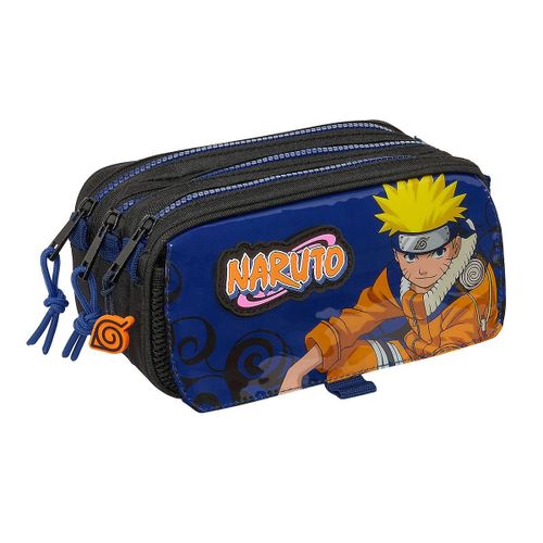 Fourre-tout triple Naruto Ninja Bleu Noir 21,5 x 10 x 8 cm