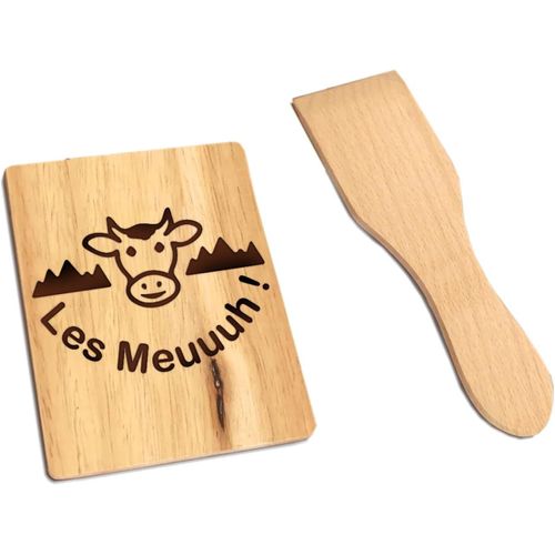 SHIBA-8503 Set Raclette Wood 4, Lot 8 accessoires appareil raclette, 4 spatules + 4 planchettes bois, Set raclette 4 personnes[814]