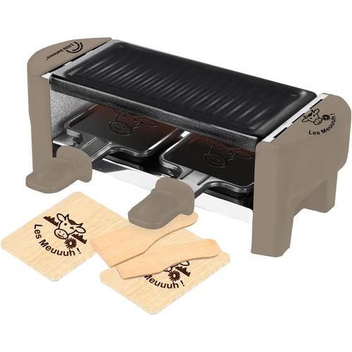 SHIBA-8693 Raclette 2 Meuuh...!, Appareil à raclette 1/2 personnes, Grill amovible, 2 spatules +2 planchettes, Revêtement anti-adh[8