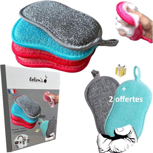 SHIBA-Kit 6 Eponges Microfibres Lavables Reutilisables Vaisselle 4+2 offertes- Antibacteriennes Double Face-Magique Grattante Bros[8