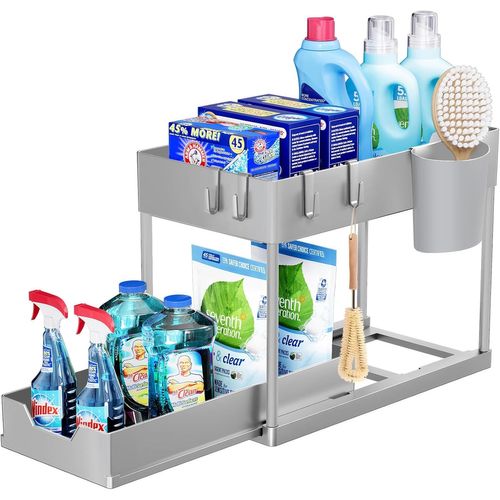 SHIBA-Lot de 1 Rangement sous Évier à 2 Étages avec Tiroirs Amovibles, Organisateur sous Évier Cuisine, Étagère Placard sous Évier[1