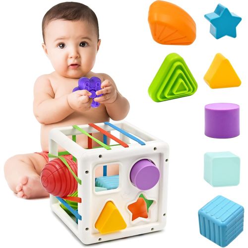 Shiba-Jouet Bebe Enfant Montessori 1 2 Ans En Forme De Cube Pour La Motricité Fine Et Éveil Précoce, Jouet Sensoriels Cadeau Naiss[1