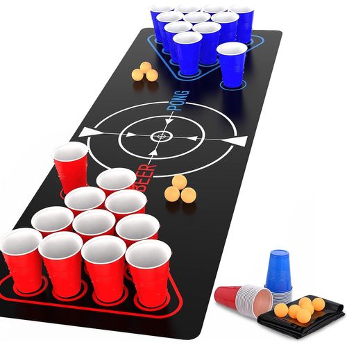 SHIBA-Beer Pong Kit, Jeux à Boire, Pack Complet Beer Pong,Tapis de Jeu Beer-Pong, 22 Tasses, 6 balles, pour Jeu Soirée Jeux de bar[1