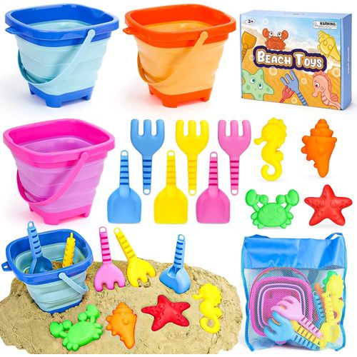 Shiba-Yimore Jouet De Plage, Jouets De Sable De Voyage Avec Seau Pliable Enfants, 14 Pcs Bac À Sable Jouets De Plage Pour Enfants [3