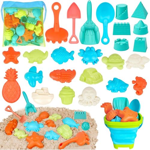Shiba-27 Pièces De Jouets De Sable Pour Les Enfants,Set De Jouets De Plage Avec Seau Pliable, Voyage Jouets De Sable Moules,Jouets[1