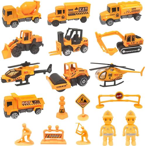 SHIBA-Voiture Enfant, Vehicule Chantier Enfant, 18 véhicules de Construction incluant Benne, Avion, Barrage Routier, etc. Voitures[1