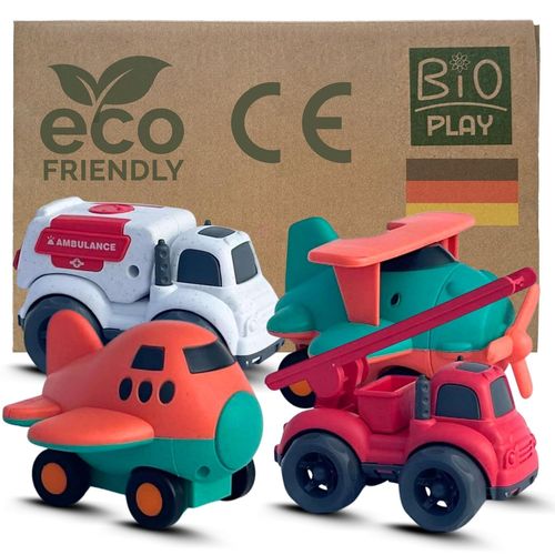 SHIBA-BIOPLAY® Jouets en Plastique Bio [Set de 4] Véhicules et Avion | Intérieur et extérieur | Jouets Voiture 1 an et Plus Durabl[8