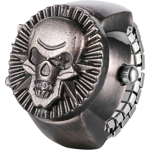 Shiba-Bague Montre Flip- Up Couverture Vintage Flamme Crâne Montre À Quartz Doigt Anneau Montre Réglable,Décoration D'halloween Po[4