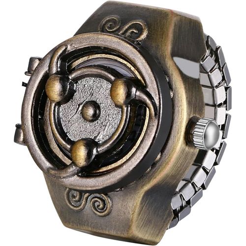 Shiba-Bague Montre Flip- Up Couverture Vintage Flamme Crâne Montre À Quartz Doigt Anneau Montre Réglable,Décoration D'halloween Po[4